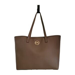 Michael Kors Stefano Leather Jet Set Travel Tote Medium Taupe GUC
